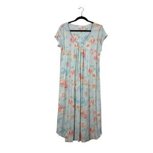 Miss Elaine Floral Print Lightweight Cap Sleeve Nightgown Size S Comfy Sleepwear